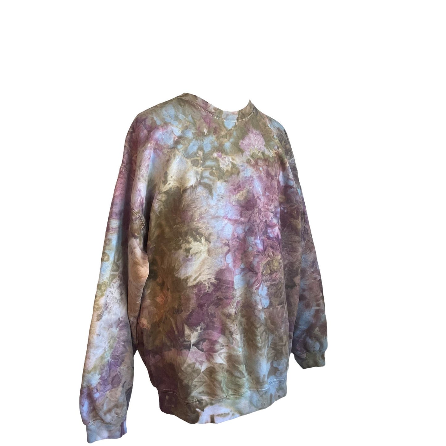 Mossy Green, Purple, and Light Blue Crewneck Sweatshirt (XL)